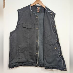Vance Biker Wear Men's 2XL Black Denim Collarless Vest Conceal Carry Pockets